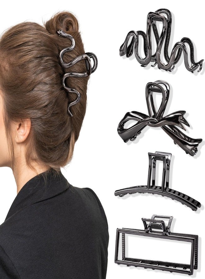 Obeoby 4 Pack Metal Hair Clips, Large Claw Clips for Women Thick Hair, Strong Fashion Hair Accessories Barrettes for Curly Long Hair (Black) - Image 1